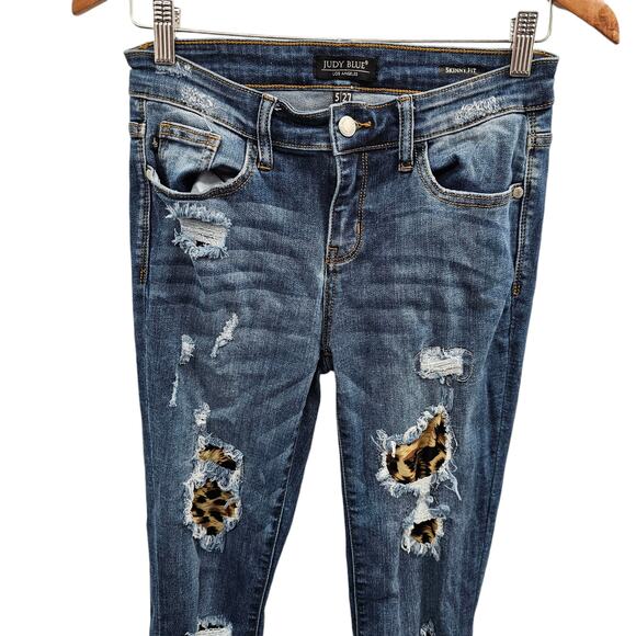 Judy Blue Jeans Womens Size 27 Blue Denim Skinny Distressed Ripped Cheetah - Picture 8 of 10